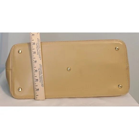 Arcadia Italian Bugatti Black Patent Leather Satchel Dome Handbag Tan & Red Trim - Picture 12 of 12